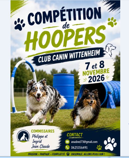 Affiche de la compétition de Hoopers du Club Canin de Wittenheim les 7 et 8 novembre 2026